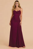 A-Line Spaghetti Straps Burgundy Bridesmaid Dress