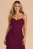 A-Line Spaghetti Straps Burgundy Bridesmaid Dress
