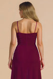A-Line Spaghetti Straps Burgundy Bridesmaid Dress