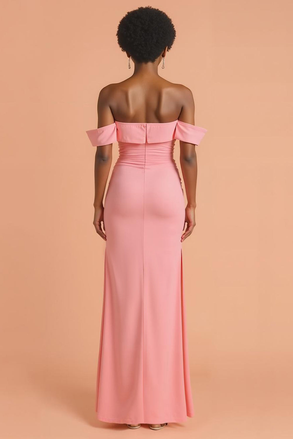 Off The Shoulder Sheath Pink Bridesmaid Dress With Slit