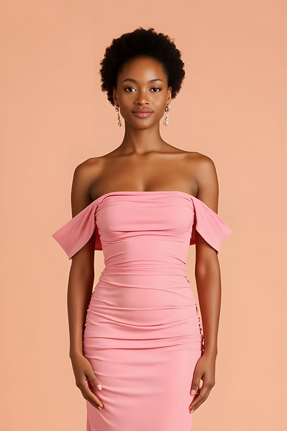 Off The Shoulder Sheath Pink Bridesmaid Dress With Slit