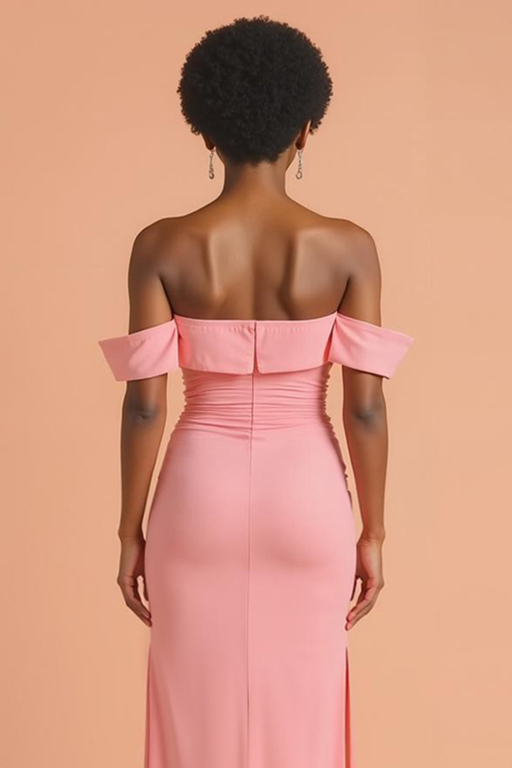 Off The Shoulder Sheath Pink Bridesmaid Dress With Slit