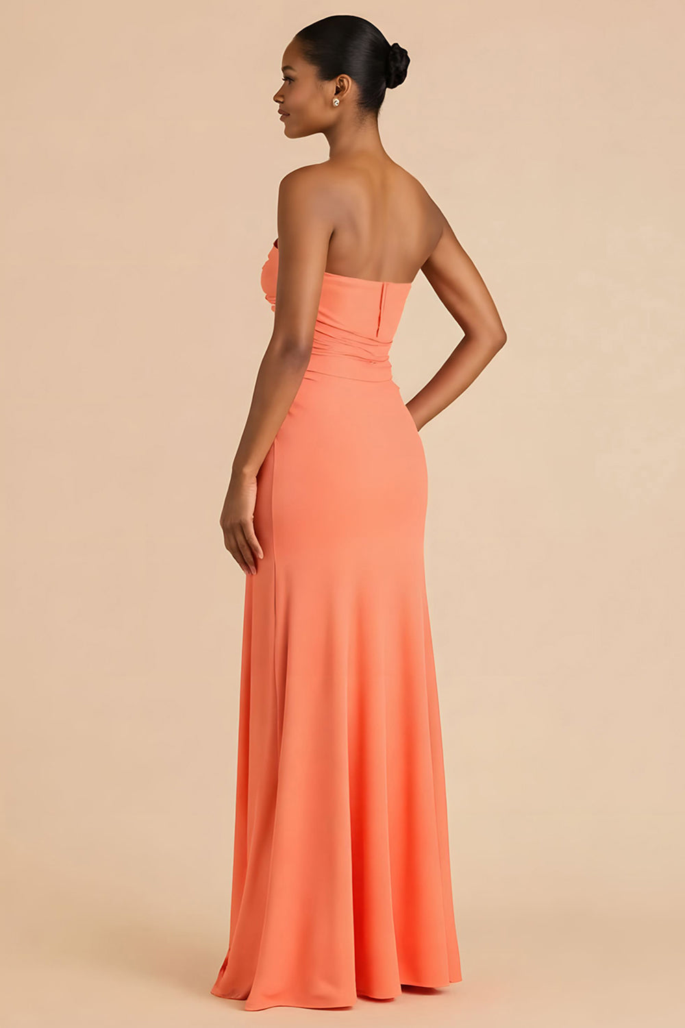Strapless Sheath Orange Bridesmaid Dress With Slit