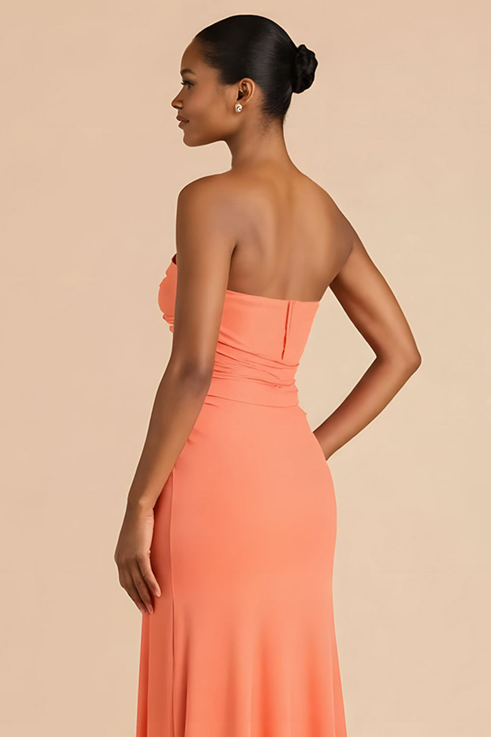 Strapless Sheath Orange Bridesmaid Dress With Slit