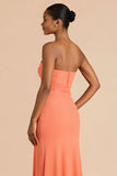 Strapless Sheath Orange Bridesmaid Dress With Slit