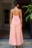 A-Line Pleated Ankle Length Sunset Bridesmaid Dress