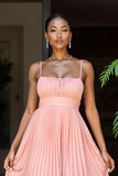 A-Line Pleated Ankle Length Sunset Bridesmaid Dress