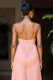A-Line Pleated Ankle Length Sunset Bridesmaid Dress