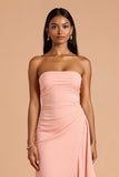 Blush Ruffle Sheath Strapless Maxi Dress with Slit