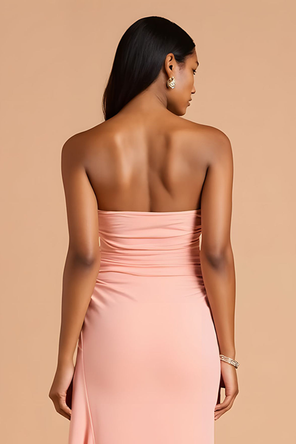 Blush Ruffle Sheath Strapless Maxi Dress with Slit