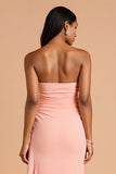 Blush Ruffle Sheath Strapless Maxi Dress with Slit