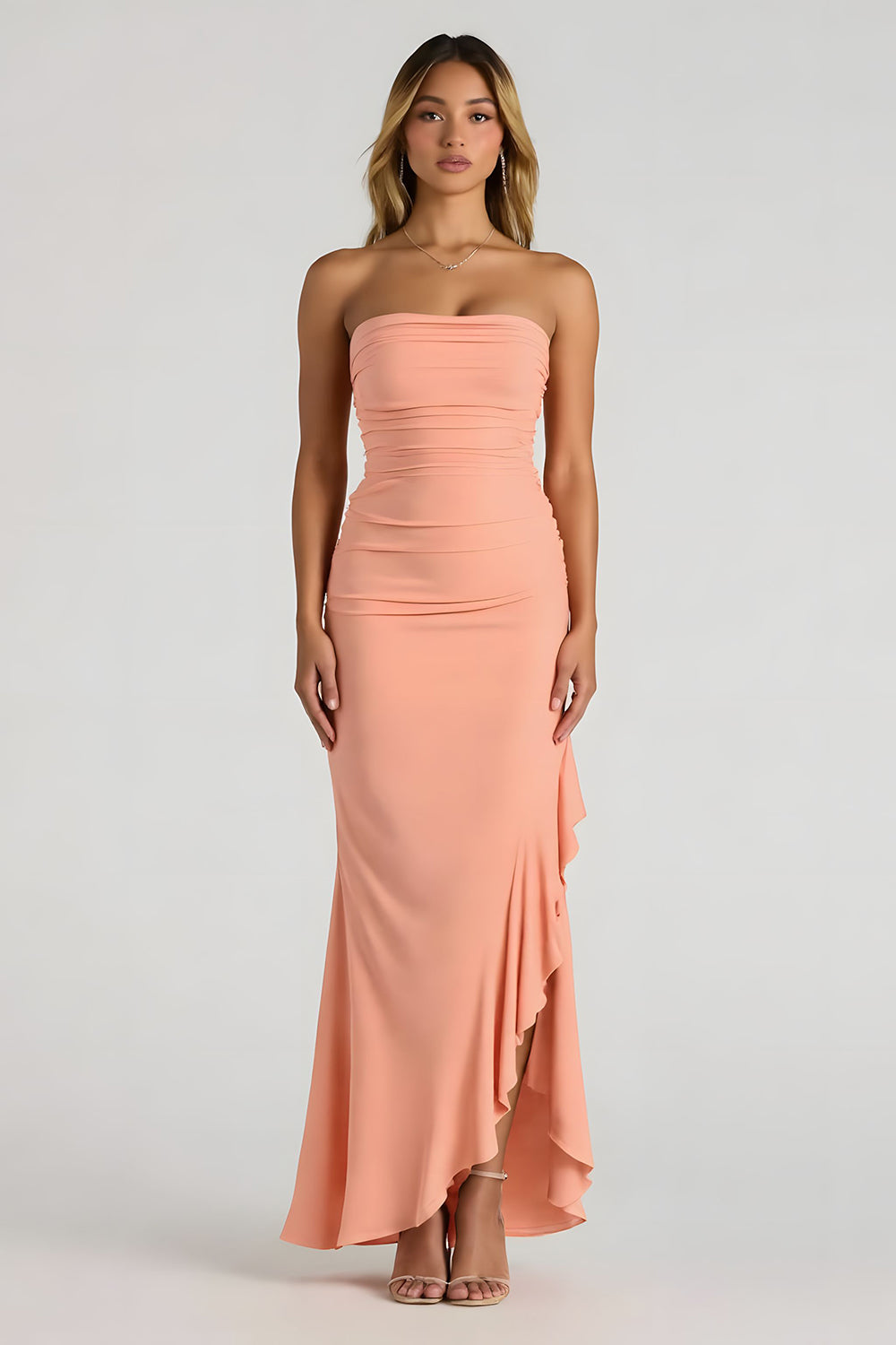 Sheath Strapless Sunset Bridesmaid Dress With Slit