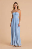 Pleated A-Line Light Blue Bridesmaid Dress