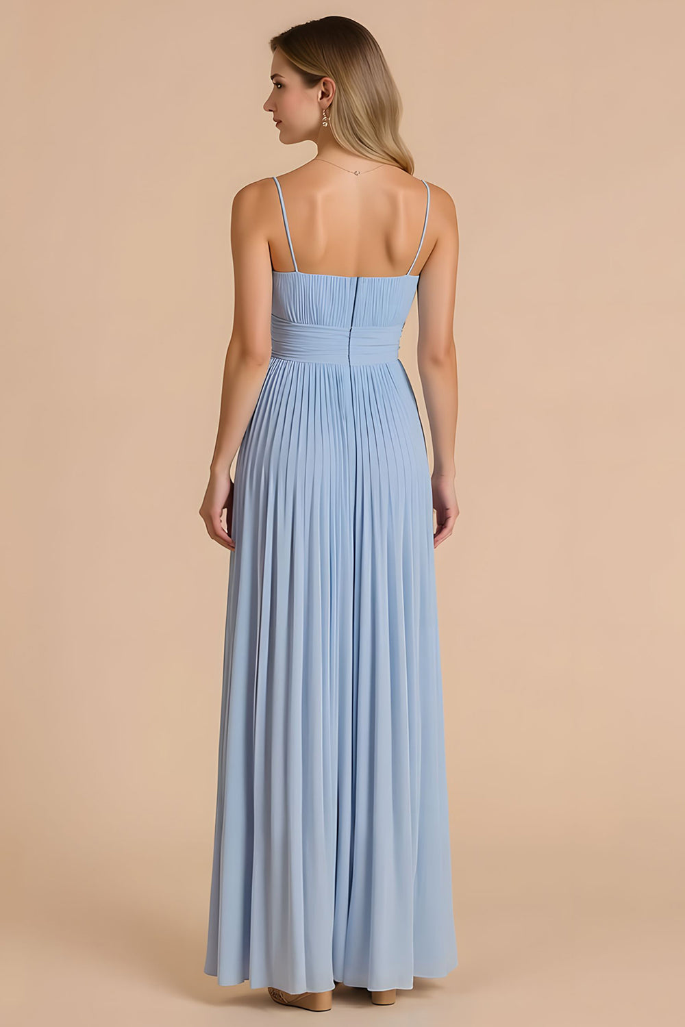 Pleated A-Line Light Blue Bridesmaid Dress
