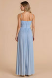 Pleated A-Line Light Blue Bridesmaid Dress