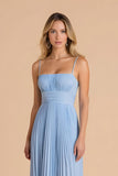 Pleated A-Line Light Blue Bridesmaid Dress