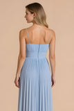 Pleated A-Line Light Blue Bridesmaid Dress