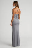 Steel Grey Satin Sheath Bridesmaid Dress