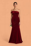One Shoulder Burgundy Velvet Mermaid Maxi Bridesmaid Dress