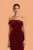 One Shoulder Burgundy Velvet Mermaid Maxi Bridesmaid Dress