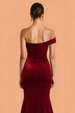 One Shoulder Burgundy Velvet Mermaid Maxi Bridesmaid Dress