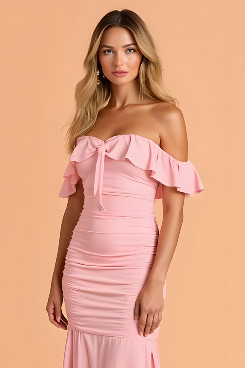 Mermaid Off The Shoulder Blush Bridesmaid Dress