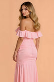 Mermaid Off The Shoulder Blush Bridesmaid Dress