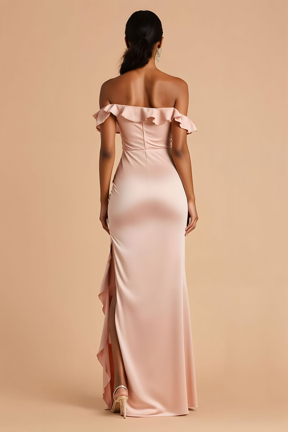 Off The Shoulder Sheath Candy Pink Bridesmaid Dress With Slit