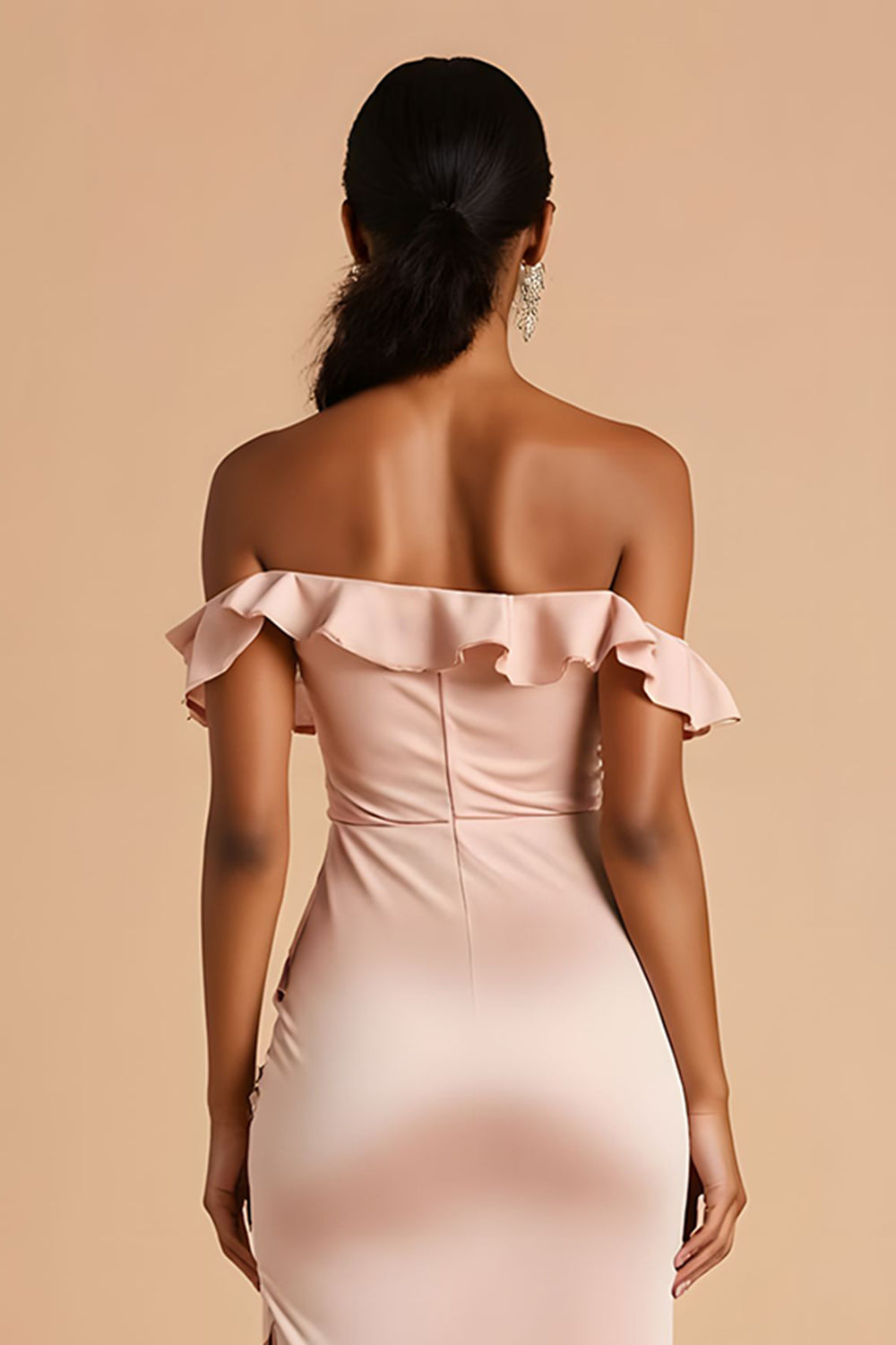 Off The Shoulder Sheath Candy Pink Bridesmaid Dress With Slit