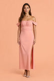 Off The Shoulder Blush Sheath Ankle Length Bridesmaid Dress With Slit