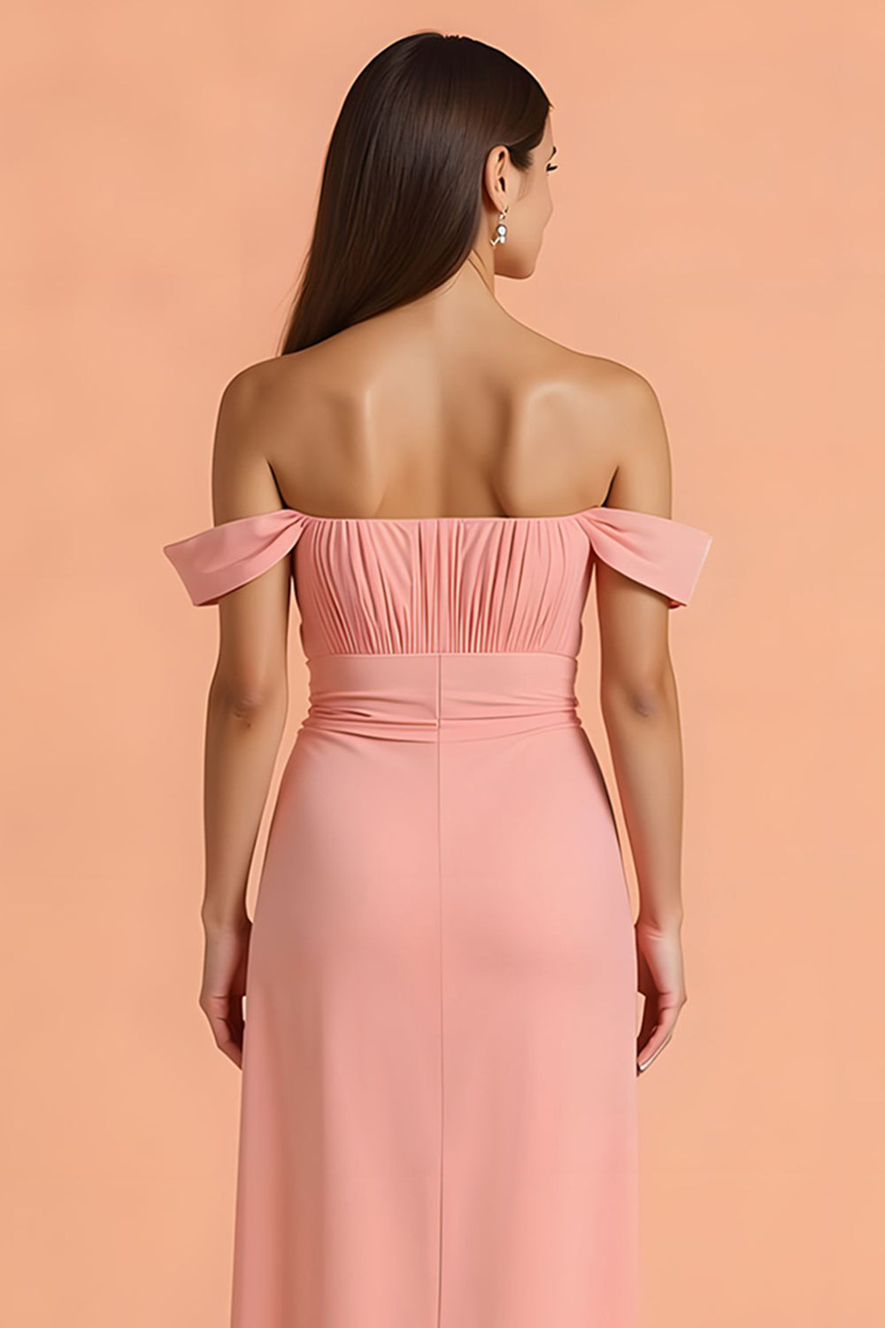 Off The Shoulder Blush Sheath Ankle Length Bridesmaid Dress With Slit