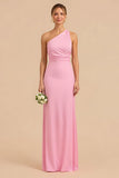 One Shoulder Sheath Candy Pink Bridesmaid Dress