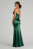 Dark Green One Shoulder Sheath Satin Bridesmaid Dress