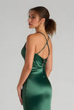 Dark Green One Shoulder Sheath Satin Bridesmaid Dress