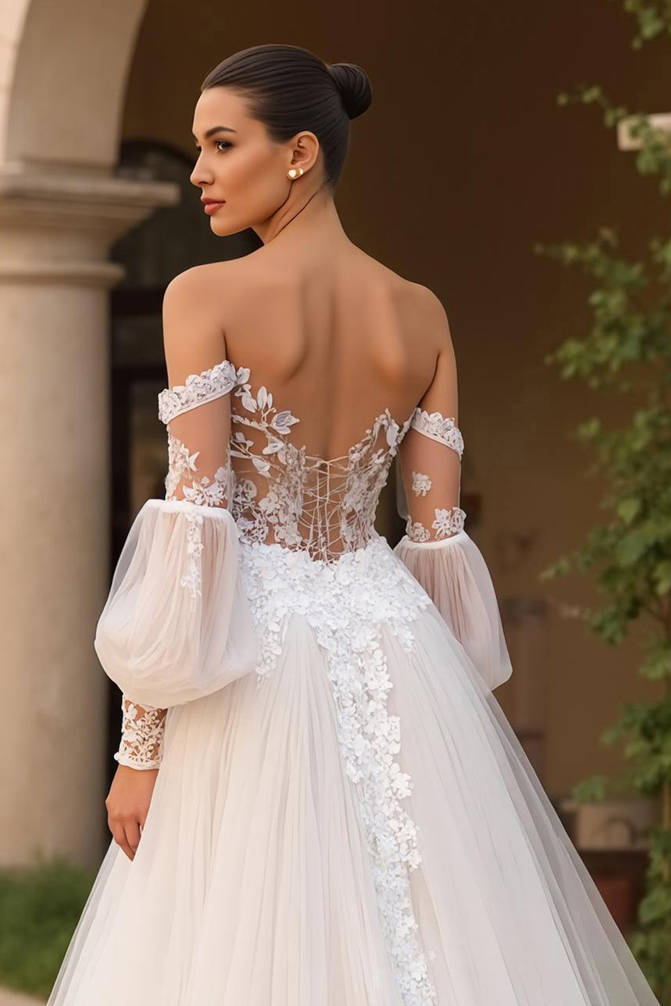 Tulle A-Line Ivory Off The Shoulder Wedding Dress With Appliques