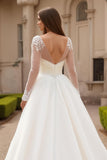Ivory V-Neck Long Sleeve Bridal Gown Dress
