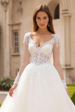 Ivory V-Neck Long Sleeve Bridal Gown Dress
