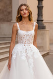 Ivory Square Neck Appliqued Bridal Gown Dress