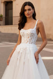 Ivory Square Neck Appliqued Bridal Gown Dress