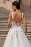Ivory Square Neck Appliqued Bridal Gown Dress