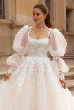 Ivory Fairytale Long Sleeve Bridal Gown Dress With Appliques