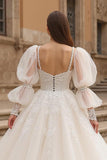 Ivory Fairytale Long Sleeve Bridal Gown Dress With Appliques