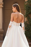 Strapless Appliqued Ivory Bridal Gown Dress With Sweep Train