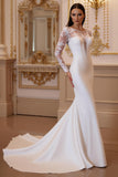 Mermaid Long Sleeve Appliqued Ivory Wedding Dress