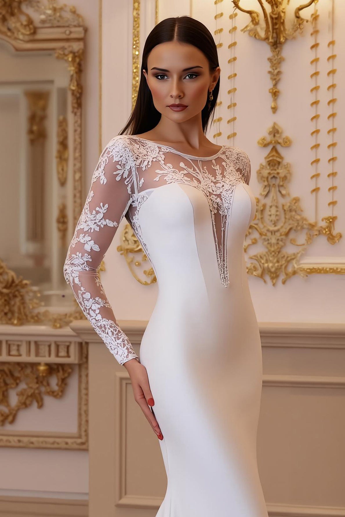Mermaid Long Sleeve Appliqued Ivory Wedding Dress