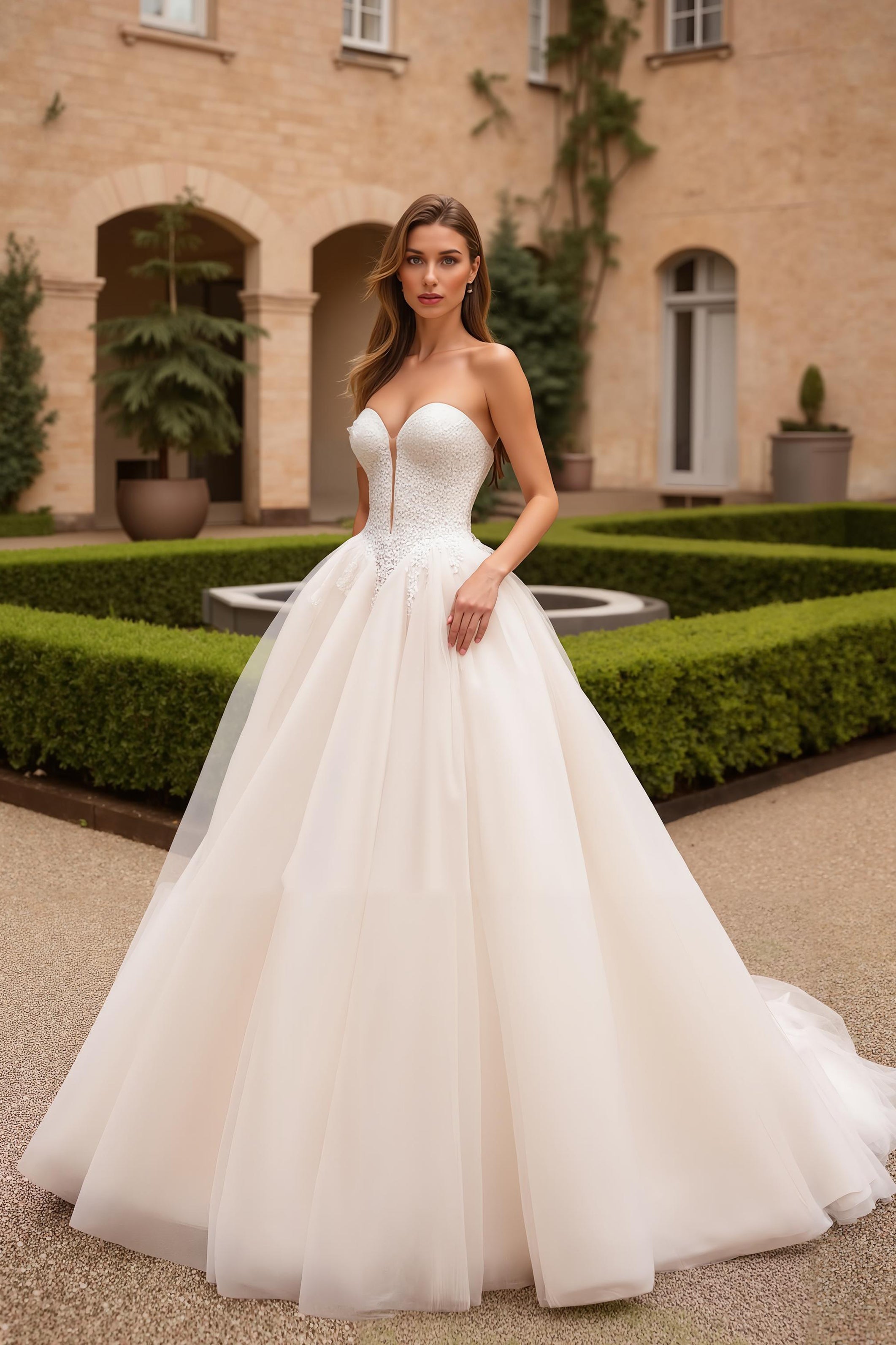 Elegant Strapless Ivory Bridal Gown Dress With Appliques