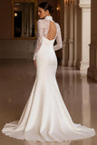 Mermaid Ivory Appliqued Long Sleeve Wedding Dress With Slit