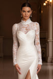 Mermaid Ivory Appliqued Long Sleeve Wedding Dress With Slit
