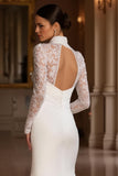 Mermaid Ivory Appliqued Long Sleeve Wedding Dress With Slit