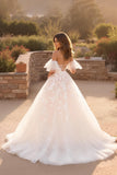 Off The Shoulder Ivory Romantic Bridal Gown Dress With Appliques